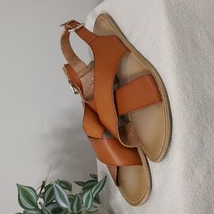 Tan, Brown Cross Strap Sandals, Old Navy